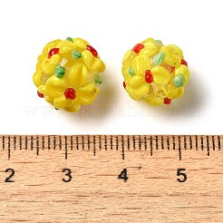 手作りランプワークビーズ  花  きいろ  11~13mm  穴：1.2mm&nbsp;LAMP-B025-03A-07