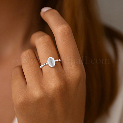 女性用真鍮＆キャッツアイ指輪 2色 2個  オーバル  ゴールデン＆シルバー  9x7.5mm  内径：17.2mm  1pc /カラー&nbsp;RJEW-GO0001-24