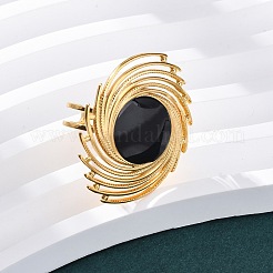 ラウンド 304 ステンレススチール エナメル カフ リング  ゴールドカラー  26x31.5mm  内径：17mm&nbsp;RJEW-D306-29G