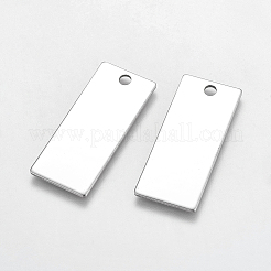 変色しにくい304ステンレススチールの長方形ペンダント  空白タグのスタンプ  ステンレス鋼色  38x16x1mm  穴：3mm&nbsp;X-STAS-R058-02