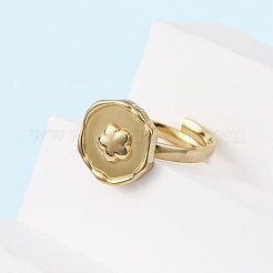 女性用304ステンレススチールカフリング  花付きフラットラウンド  イオンプレーティング（ip）  ゴールドカラー  13x12.5mm  内径：17mm&nbsp;RJEW-B136-04B-G