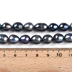 天然養殖淡水パールビーズ連売り  ライス  染め  プルシアンブルー  8~9.5x9~14mm  穴：0.5mm  約15~17個/連  6.50~6.89''（16.5~17.5センチメートル）&nbsp;PEAR-N012-09F-01