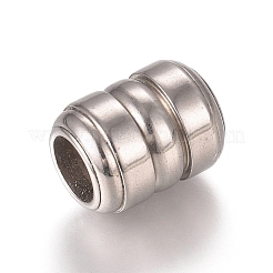 変色しにくい201ステンレススチールのスジ入りビーズ  バレル  ステンレス鋼色  12.7x10mm  穴：6mm&nbsp;X-STAS-L238-012P