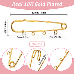 真鍮製ブローチパーツ10個。  キルトピン  ニッケルフリー  18KGP本金メッキ  50x15x5mm  穴：2mm  ピン：1.5mm&nbsp;KK-SC0003-43