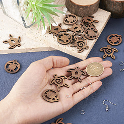 タートルイヤリングのDIYキット  木製ペンダントを含む  304ステンレススチール丸カンとピアスフック  シエナ  72個/箱&nbsp;WOOD-TA0001-86