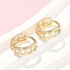 中空花の真鍮フープピアス  ラックめっき  鉛フリー＆カドミウムフリー  長持ちメッキ  18KGP本金メッキ  12.5x13.5x5mm&nbsp;EJEW-Z102-18G
