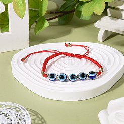 編みこみのナザールボンジュウ樹脂ビーズブレスレット  調節可能なブレスレット  子供、[10]代、大人向け  レッド  内径：2-1/4~3-3/4インチ（5.7~9.6cm）&nbsp;BJEW-JB07011-01