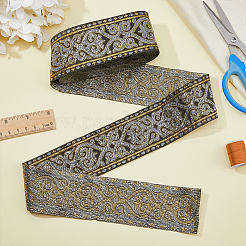 エスニック風刺繡ポリエステルリボン  服装アクセサリー  花柄  ブラック  2インチ（50mm）  約7.66ヤード（7m）/バンドル&nbsp;OCOR-WH0046-14B