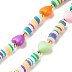 アクリル携帯ストラップ  ポリマークレイビーズとナイロン糸付き  ハート  カラフル  18.5cm&nbsp;HJEW-JM00674