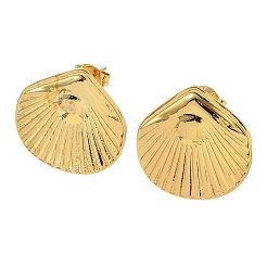 女性用304ステンレススチールスタッドピアス  シェル形状  ゴールドカラー  20.5x20mm&nbsp;LS-EJEW-F379-01G-02