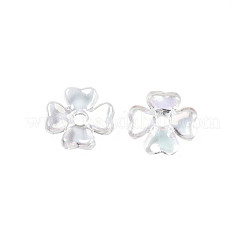 透明なアクリルビーズキャップ  ABカラーメッキ  4花びら  花  透明  6.5x6.5x2mm  穴：1.2mm&nbsp;TACR-Q273-06