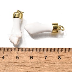 真鍮製エナメルペンダント  丸カン付き  ハンドチャーム  カドミウムフリー＆鉛フリー  持続的なメッキ  18KGP本金メッキ  ホワイト  27x9x6mm  穴：3mm&nbsp;KK-Q043-29B-02