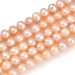 天然養殖淡水パールビーズ連売り  ポテト  グレード5a++  ピンク  7~8mm  穴：0.7mm  約54~55個/連  14.09~14.37インチ（35.8~36.5cm）&nbsp;PEAR-I007-07X-02B