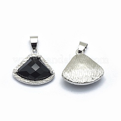 天然染色＆加熱黒瑪瑙ペンダント  真鍮パーツ  三角形  多面カット  プラチナ  17.5x19x6.5mm  穴：3.5x5mm&nbsp;G-O176C-09P