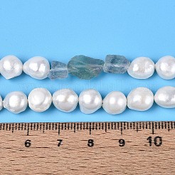 天然の紫蛍石ナゲットと天然養殖淡水真珠ビーズ連売り  5.5~12x4.5~9x3.5~9mm  穴：0.8mm  パール：6~13x6~9x3.5~7.5mm  穴：0.6mm  約19~21個/連  6.30~6.69インチ（16~17cm）&nbsp;PEAR-N023-01A-08