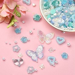 DIYジュエリー作りの発見キット  樹脂カボションとペンダントを含む  パール調アクリルビーズ  花と蝶とハートと蝶結び  ターコイズ  392個/箱&nbsp;CRES-YW0001-24