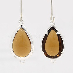 銀色メッキ真鍮ガラスリンクコネクター  ティアドロップ  シエナ  25x13.5x17mm  穴：1mm&nbsp;GLAA-J035-04S