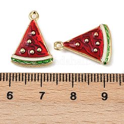 真鍮製エナメルペンダント  長持ちメッキ  カドミウムフリー＆鉛フリー  ラックめっき  18KGP本金メッキ  スイカ  18.5x13.8x3.5mm  穴：1.4mm&nbsp;KK-I358-070G-01