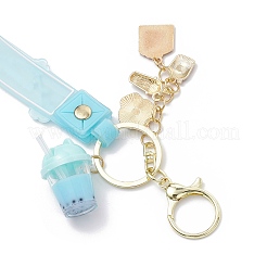 合金エナメルペンダントとミルクティー樹脂とアクリルカップペンダントキーホルダー  花柄PVCロープキーホルダー付き  ライトスカイブルー  240mm&nbsp;KEYC-JKC01233-02