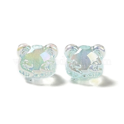UVメッキレインボー虹色アクリルビーズ  ドル記号付きのクマの頭  ミックスカラー  13.5x16x13.5mm  穴：3.5mm&nbsp;PACR-M002-03