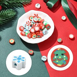 50個10スタイルのクリスマステーマ手作りポリマークレイビーズ  混合図形  8.5~11x9~11x4~6mm  穴：1.4~1.8mm  5個/スタイル&nbsp;CLAY-YW0002-02