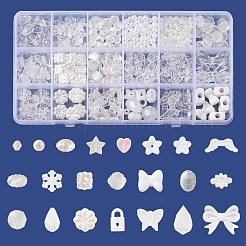 DIYビーズジュエリー作りの発見キット  模造パール ABS プラスチック & アクリルビーズを含む  ティアドロップ&スクエア&ウィング&スター&バタフライ&フラワー&スノーフレーク  ホワイト  4~28x4~29.5x2.2~11mm  穴：1~5mm&nbsp;DIY-FS0005-70