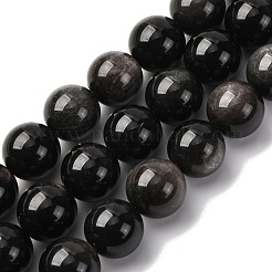 天然銀光沢の黒曜石ビーズ 連売り  ラウンド  16mm  穴：1.2mm  約25個/連  15.55''（39.5センチメートル）&nbsp;G-F808-C01-16mm