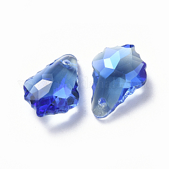 ガラスラインストーンチャーム  多面カット  カエデの葉  サファイア  16.5x11.5x5.5mm  穴：1.2mm&nbsp;X-RGLA-L019-B-206MO