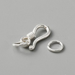 925純銀製のフッククラスプ  丸カン付き  銀  20mm  穴：3.5mm&nbsp;LS-FIND-WH0114-71B