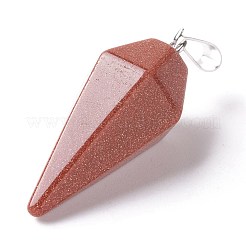 ファセットコーン合成ゴールドストーンペンダント  ステンレス鋼のベイルで  ステンレス鋼色  34.5x15x13mm  穴：8x4mm&nbsp;G-I299-A02