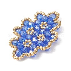 編みガラスビーズコネクターチャーム  花のリンク  藤紫色  31x23x3.5mm&nbsp;PALLOY-MZ01201-01