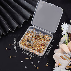 304ステンレススチールスタッドピアス金具200個  片穴パーツ用  200個のプラスチック製イヤーナット付き  24KGP本金メッキ  13.5x6mm  ピン：0.8mm  トレイ：5.5mm&nbsp;STAS-BBC0001-70