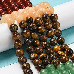 チャクラ天然混合宝石ビーズ連売り  天然カーネリアン & イエロー ジェイド & ジェイド & タイガー アイ & アメジスト & ラピスラズリ & ブルー スポット ジャスパー  ラウンド  染めと未染色の混合  10mm  穴：1mm  約38個/連  14.96''（38センチメートル）&nbsp;G-NH0002-E01-03-1