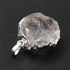 天然石クオーツクリスタルペンダント  ロッククリスタルペンダント  花のチャーム  ラックメッキ真鍮のパーツ  プラチナ  24.5~30x20.5~26.5x8.5~11mm  穴：7x4.5mm&nbsp;G-P487-03P