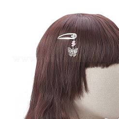 鉄のスナップヘアクリップ  女性、女の子向けの天然宝石チップビーズと合金ペンダント付き  月/星/太陽/蝶  アンティークシルバー＆プラチナ  87~98mm&nbsp;PHAR-JH00086