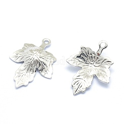 真鍮チャーム  カドミウムフリー＆ニッケルフリー＆鉛フリー  葉  プラチナメッキ  15.5x12x2mm  穴：1mm&nbsp;KK-J279-07P-NR