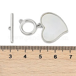 真鍮シェル トグル クラスプ  カドミウムフリー＆ニッケルフリー＆鉛フリー  ハート  プラチナ  ハート：35×長  ペンダント：21.5x22x2mm  穴：1.2mm  バー：22x4x2mm  穴：1.2mm&nbsp;KK-K391-12P