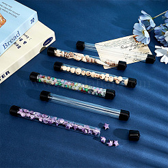 透明PCプラスチックビーズ収納チューブ  二重の黒い蓋付き  透明  20.8x2.5cm  内径：2.4のCM&nbsp;AJEW-WH0596-947E