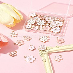 40個10スタイルアロイエナメルチャーム  アブソリュートプラスチック模造パール  さくらの花  ライトゴールド  ピンク  13~20.5x11.5~17.5x1.5~4.5mm  穴：1.2~2mm  4個/スタイル&nbsp;ENAM-FS0002-33