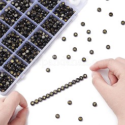 DIYレターストレッチブレスレット作成キット  フラットラウンドいアクリルビーズを含む  伸縮性のある糸  ブラック  ビーズ：7x4mm  穴：1.5mm  1485~1620個/箱&nbsp;DIY-YW0007-60C