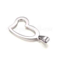 変色しにくい304ステンレススチールペンダント  ハート  ステンレス鋼色  37.5x23x1.5mm  穴：10x4.5mm&nbsp;STAS-I135-33P