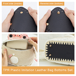 TPR プラスチック イミテーション レザー バッグ ボトムス セット  鉄の釘で  角丸長方形  ブラック  18.2~28.2x7.1~10.1x0.3cm  穴：4mm  3個/セット&nbsp;FIND-WH0013-94