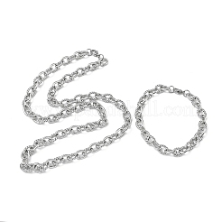 304ステンレススチール製ツイストリンクアズキチェーンネックレス＆ブレスレットセット  ステンレス鋼色  600mm&nbsp;SJEW-D091-01P