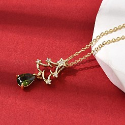 クリスマスツリー真鍮マイクロパヴェキュービックジルコニアペンダントネックレス  ラックめっき  長持ちメッキ  カドミウムフリー＆鉛フリー  18KGP本金メッキ  18.11インチ（46cm）  クリスマスツリー：21.5x11mm&nbsp;NJEW-L468-01G-B01