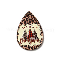 片面プリントウッドビッグペンダント  クリスマスティアドロップチャーム  シエナ  54x36.5x2.4mm  穴：2mm&nbsp;WOOD-H102-03E