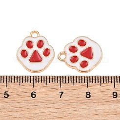 エナメルペンダントと合金  足のプリントのチャーム  ライトゴールド  レッド  17x14x1.5mm  穴：1.9mm&nbsp;AL-CBA9C31-02G-A