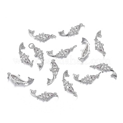 真鍮製マイクロクリアキュービックジルコニアペンダント  長持ちメッキ  魚の形  プラチナメッキ  23.5x8x4.5mm  穴：3.5mm&nbsp;ZIRC-F120-044P