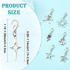 合金ペンダントデコレーション9個。  合金製カニカン付き  アンティークシルバー＆プラチナ  30~43mm&nbsp;HJEW-YW00400