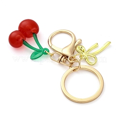 4個 4スタイルフルーツアクリル/樹脂ペンダントキーホルダー  合金ペンダントと留め金、鉄製キーリング付き  ミックスカラー  82.5~92mm  1個/スタイル&nbsp;KEYC-JKC01196
