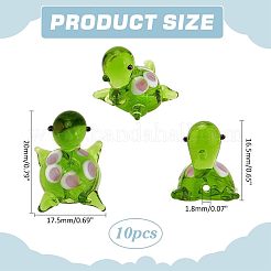 10個の手作りランプワークビーズ  カメ  黄緑  18.5~20x14.5~17.5x16.5mm  穴：1.8mm  10pc&nbsp;LAMP-PH0001-37